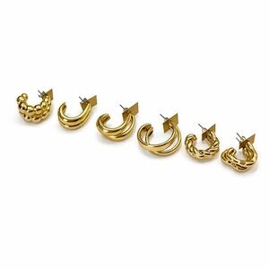 Chic Gold-Tone Textured Fashion Hoop Earrings Set of 6